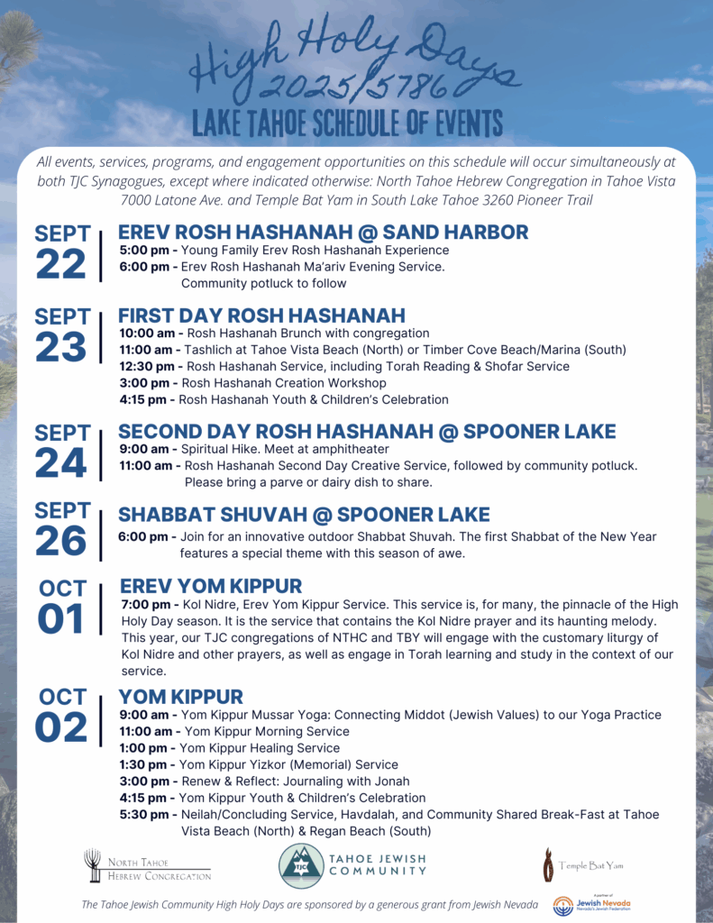 The Tahoe Jewish Community Schedule of Events